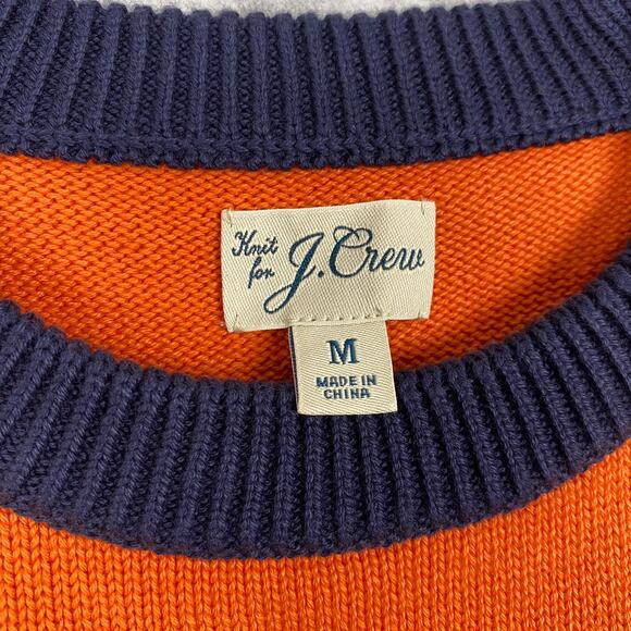 J. Crew Sweater Mens M Navy Blue Orange Striped Cotton Crewneck Pullover - Picture 5 of 6